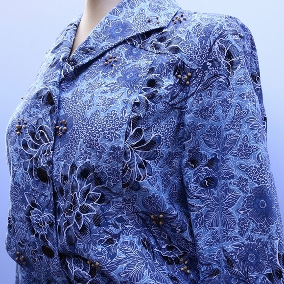 Coldwater Creek Twill Beaded Tops Button Down Long Sleeves, Size Petite Large - Picture 4 of 10